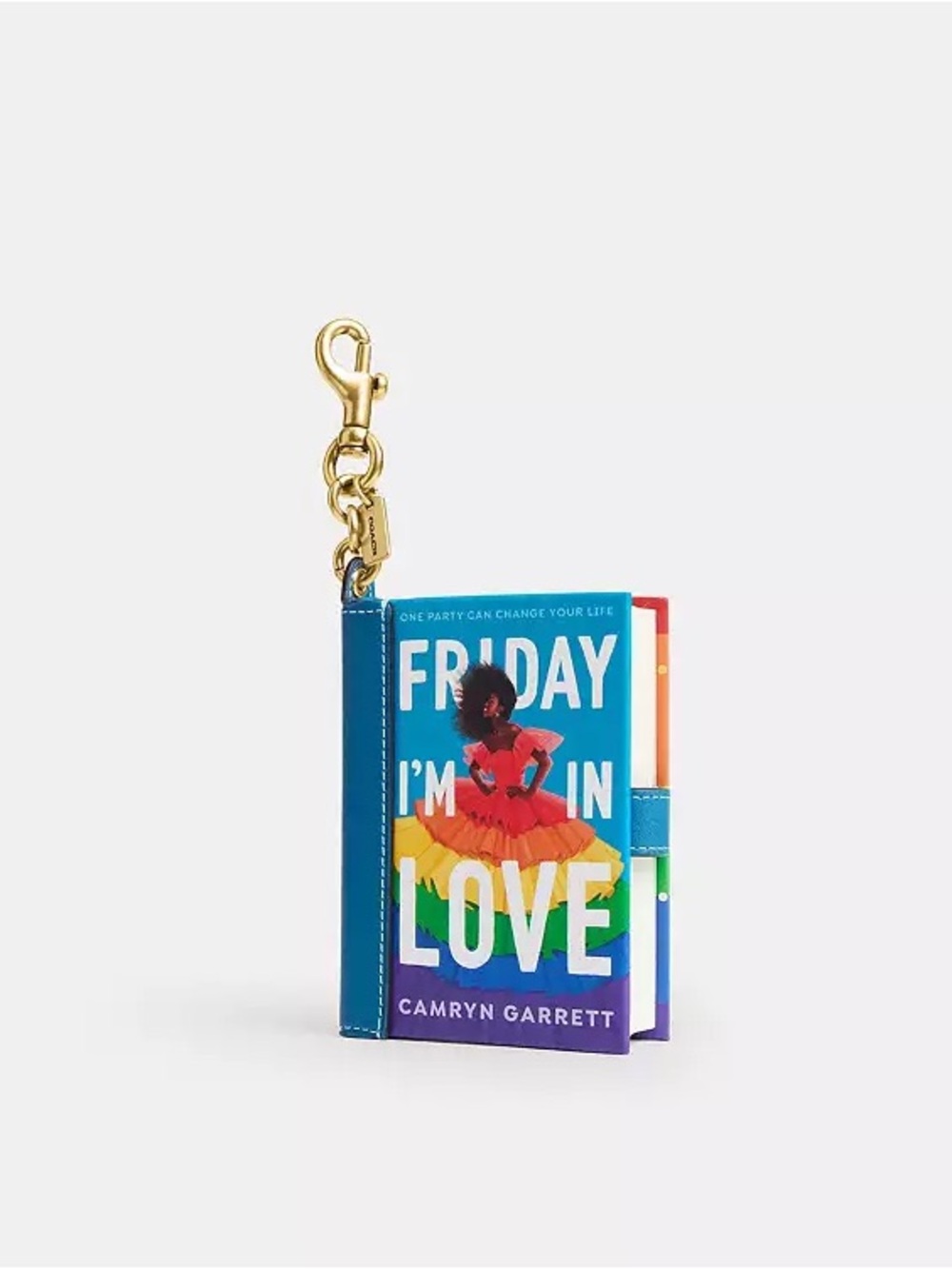 Coach Book Charm Keychain “Friday I’m in Love” Rainbow Blue w Gold Hardware NIB